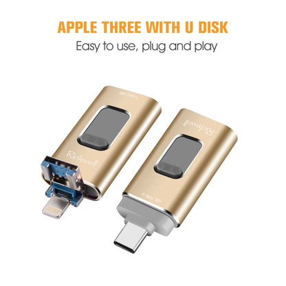 Richwell 3 in 1 64G Type-C + 8 Pin + USB 3.0 Metal Push-pull Flash Disk with OTG Function(Silver) - U Disk & Card Reader by Richwell | Online Shopping South Africa | PMC Jewellery | Buy Now Pay Later Mobicred