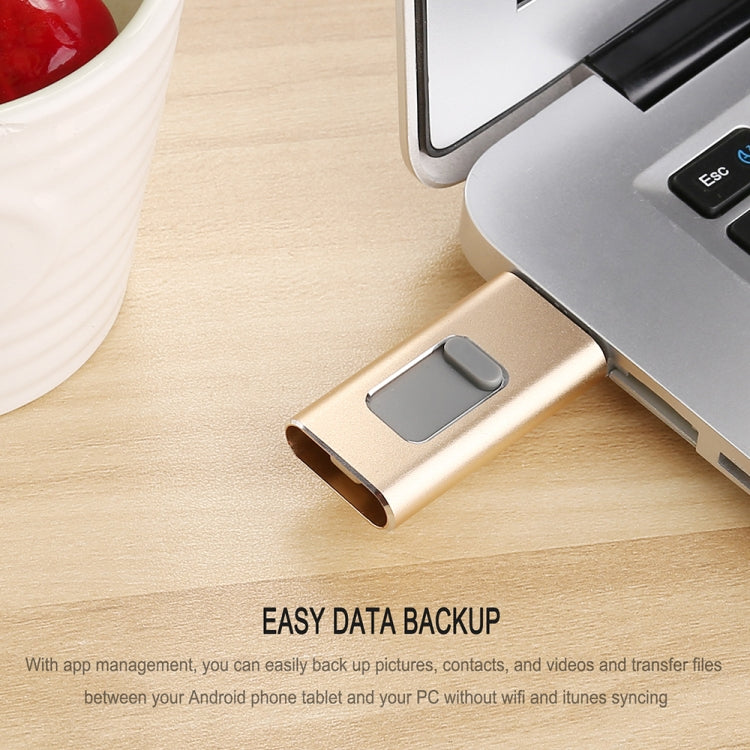 Richwell 3 in 1 128G Type-C + 8 Pin + USB 3.0 Metal Push-pull Flash Disk with OTG Function(Gold) - U Disk & Card Reader by Richwell | Online Shopping South Africa | PMC Jewellery | Buy Now Pay Later Mobicred