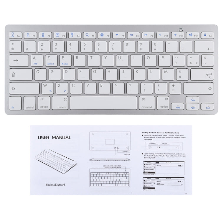 WB-8022 Ultra-thin Wireless Bluetooth Keyboard for iPad, Samsung, Huawei, Xiaomi, Tablet PCs or Smartphones, French Keys(Silver) - Wireless Keyboard by PMC Jewellery | Online Shopping South Africa | PMC Jewellery | Buy Now Pay Later Mobicred