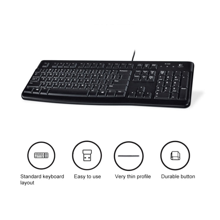 Logitech K120 USB Waterproof Splash Wired Keyboard for Desktop Computers / Laptops(Black) - free shipping - PMC Jewellery - Order now!