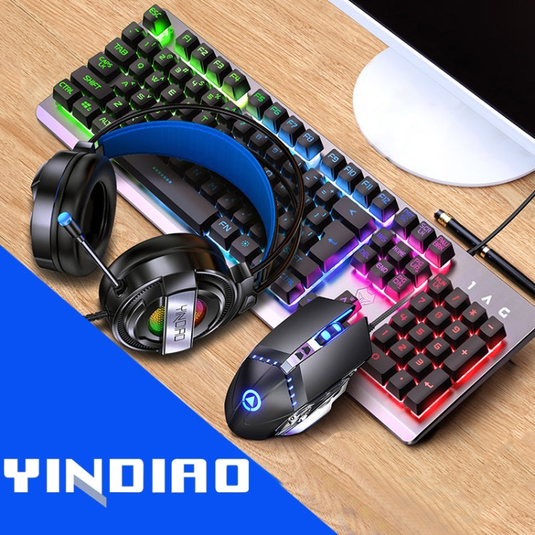 YINDIAO K002 USB Wired Mechanical Feel RGB Backlight Keyboard + Optical Silent Mouse + Headset Set(Black) - Wired Keyboard by YINDIAO | Online Shopping South Africa | PMC Jewellery | Buy Now Pay Later Mobicred