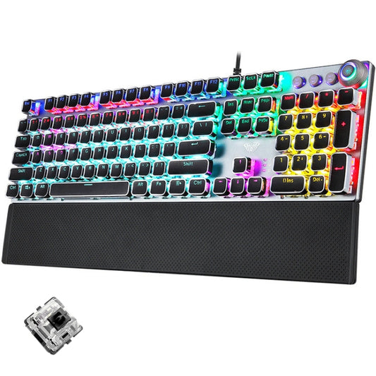 AULA F2088 108 Keys Mixed Light Plating Punk Mechanical Black Switch Wired USB Gaming Keyboard with Metal Button(Silver) - Wired Keyboard by AULA | Online Shopping South Africa | PMC Jewellery | Buy Now Pay Later Mobicred