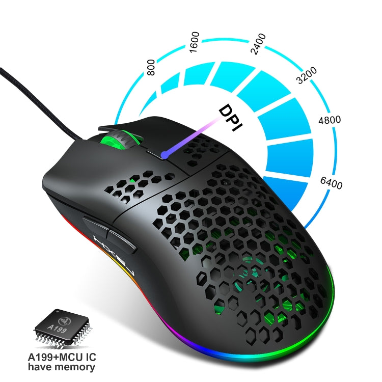 HXSJ J900 6 Keys RGB Lighting Programmable Gaming Wired Mouse (Black) - free shipping - PMC Jewellery - Order now!