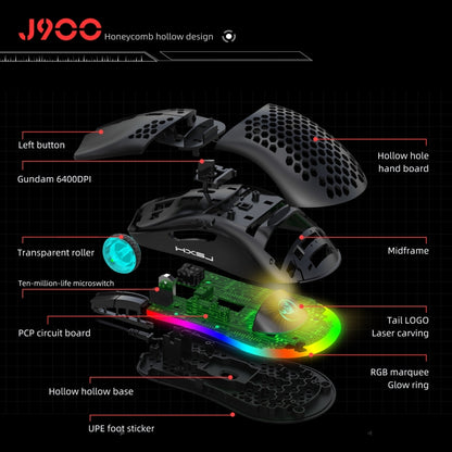 HXSJ J900 6 Keys RGB Lighting Programmable Gaming Wired Mouse (Black) - Wired Mice by HXSJ | Online Shopping South Africa | PMC Jewellery | Buy Now Pay Later Mobicred