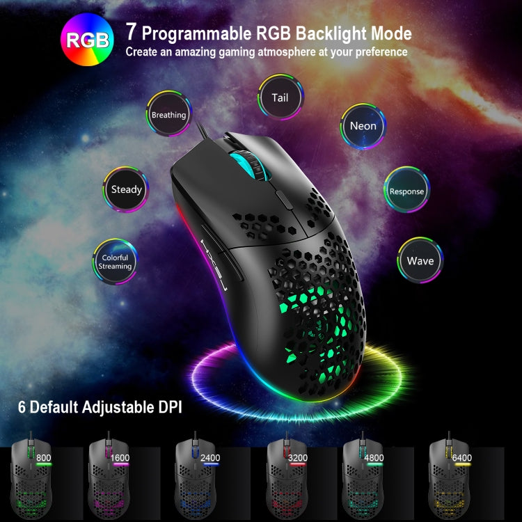 HXSJ J900 6 Keys RGB Lighting Programmable Gaming Wired Mouse (Black) - Wired Mice by HXSJ | Online Shopping South Africa | PMC Jewellery | Buy Now Pay Later Mobicred