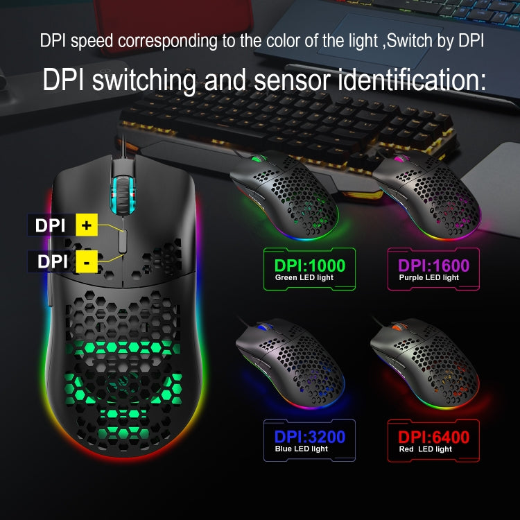 HXSJ J900 6 Keys RGB Lighting Programmable Gaming Wired Mouse (Black) - free shipping - PMC Jewellery - Order now!