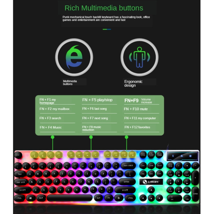 TX300 Mechanical Feel Backlight Punk Wired Keyboard Mouse Set (White) - Wired Keyboard by PMC TechLife | Online Shopping South Africa | PMC TechLife | Buy Now Pay Later Mobicred