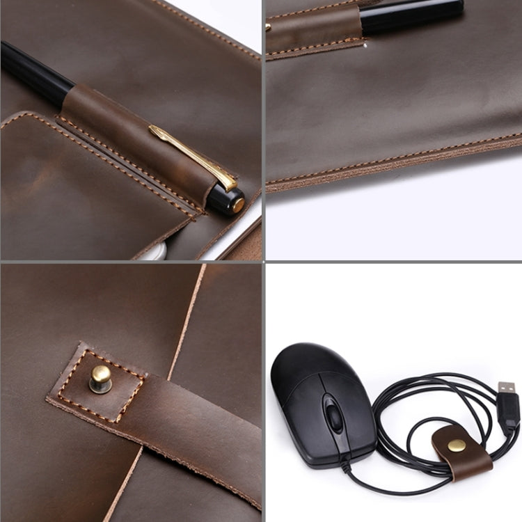 Universal Genuine Leather Business Power Adapter Laptop Tablet Bag with Cable Winder, For 15 inch and Below Macbook, Samsung, Lenovo, Sony, DELL Alienware, CHUWI, ASUS, HP (Coffee) - 13.3 inch by PMC Jewellery | Online Shopping South Africa | PMC Jewellery | Buy Now Pay Later Mobicred