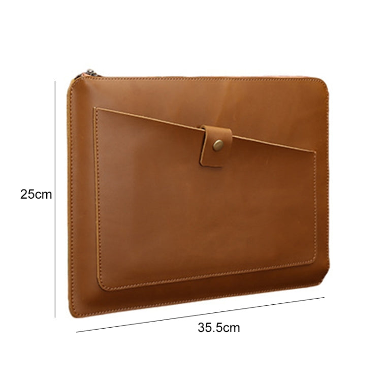 Universal Genuine Leather Business Zipper Laptop Tablet Bag For 13 inch and Below(Brown) - 15 inch by PMC Jewellery | Online Shopping South Africa | PMC Jewellery | Buy Now Pay Later Mobicred