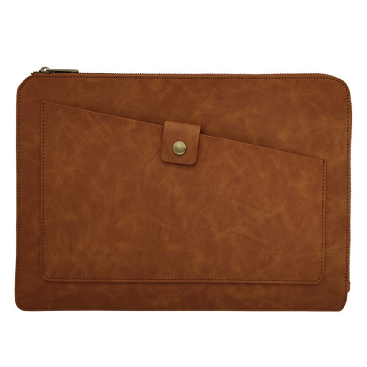 Universal Genuine Leather Business Zipper Laptop Tablet Bag For 15 inch and Below(Brown) - 15 inch by PMC Jewellery | Online Shopping South Africa | PMC Jewellery | Buy Now Pay Later Mobicred