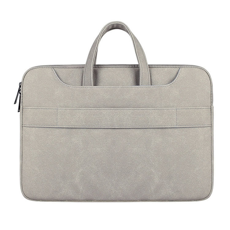 ST06S Waterproof PU Leather Zipper Hidden Portable Strap One-shoulder Handbag for 15.6 inch Laptops, with Magic Stick & Suitcase Belt (Light Grey) - 13.3 inch by PMC Jewellery | Online Shopping South Africa | PMC Jewellery | Buy Now Pay Later Mobicred