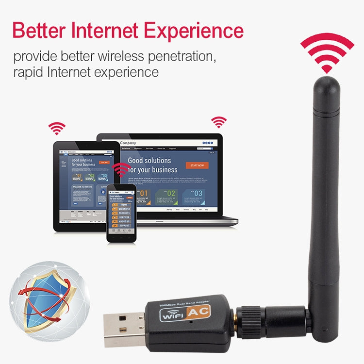 600Mbps 2.4GHz + 5Hz AC Dual Band USB WIFI Adapter with Antenna - USB Network Adapter by PMC TechLife | Online Shopping South Africa | PMC TechLife