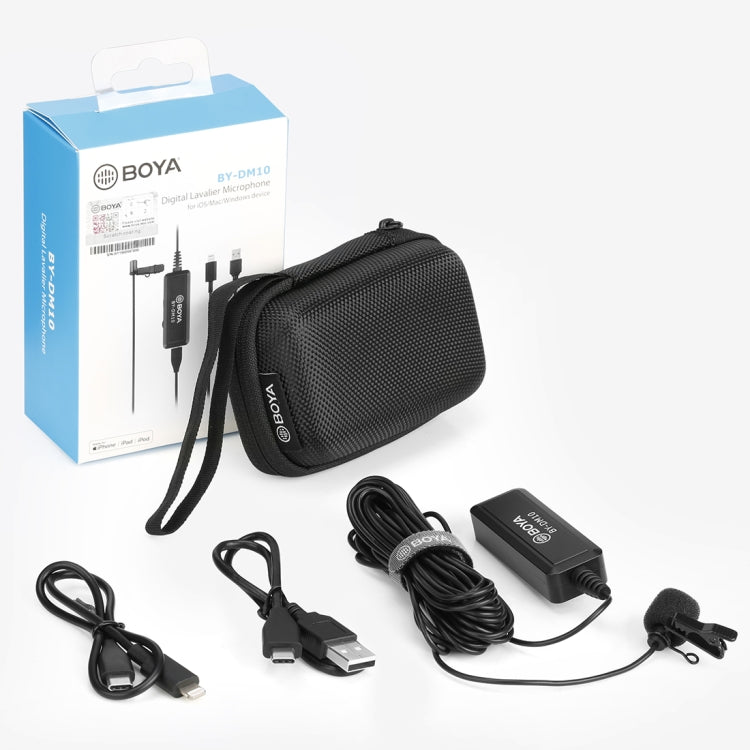 BOYA BY-DM10 USB / 8 Pin Plug Broadcast Lavalier Microphone with Windscreen, Cable Length: 6m(Black) - Camera Microphone by BOYA | Online Shopping South Africa | PMC Jewellery | Buy Now Pay Later Mobicred