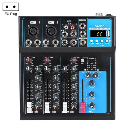 F4 Home 4-channel Bluetooth USB Reverb Mixer, EU Plug (Black) - Live Sound Effects Processors by PMC Jewellery | Online Shopping South Africa | PMC Jewellery | Buy Now Pay Later Mobicred