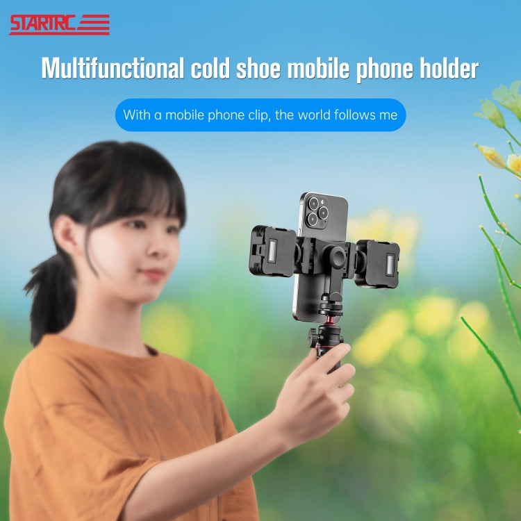 STARTRC 1/4 inch Tripod Stand Dual Cold Shoe Phone Clamp, 6cm - 9cm Width Smartphones(Black) - Stand by STARTRC | Online Shopping South Africa | PMC Jewellery | Buy Now Pay Later Mobicred