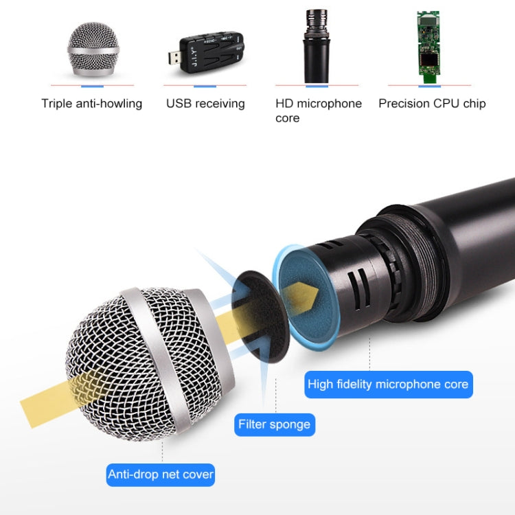 J.I.Y 2 in 1 K Song Wireless Microphones for TV PC with Audio Card USB Receiver (Black) - Microphone by PMC Jewellery | Online Shopping South Africa | PMC Jewellery | Buy Now Pay Later Mobicred