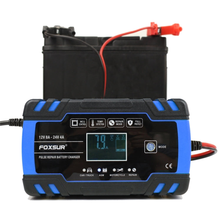 FOXSUR 12V-24V Car Motorcycle Truck Repair Battery Charger AGM Charger, US Plug (Blue) - Battery Charger by FOXSUR | Online Shopping South Africa | PMC Jewellery | Buy Now Pay Later Mobicred