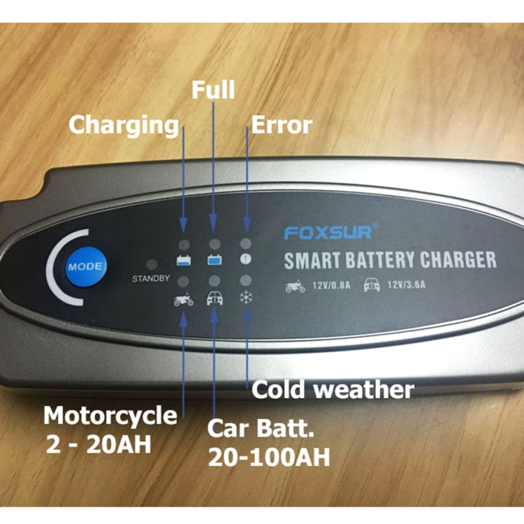 FOXSUR 0.8A / 3.6A 12V 5 Stage Charging Battery Charger for Car Motorcycle, US Plug - Battery Charger by FOXSUR | Online Shopping South Africa | PMC Jewellery | Buy Now Pay Later Mobicred