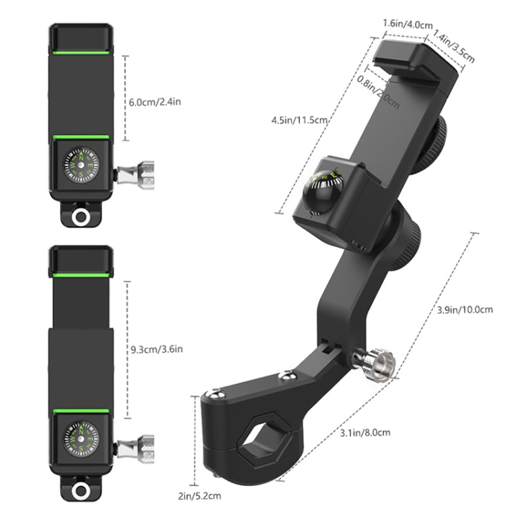 Motorcycle Spherical Compass Phone Holder, Rearview Mirror without Light (Green) - Holder by PMC TechLife | Online Shopping South Africa | PMC TechLife | Buy Now Pay Later Mobicred