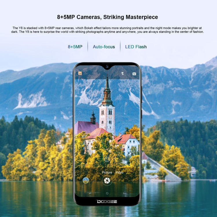[HK Warehouse] DOOGEE Y8, 3GB+32GB, Dual Back Cameras, Face ID & DTouch Fingerprint,  6.1 inch Water-drop Screen Android 9.0 MTK6739 Quad Core up to 1.5GHz, Network: 4G,  OTA, Dual SIM(Midnight Black) - DOOGEE by DOOGEE | Online Shopping South Africa | PMC Jewellery | Buy Now Pay Later Mobicred