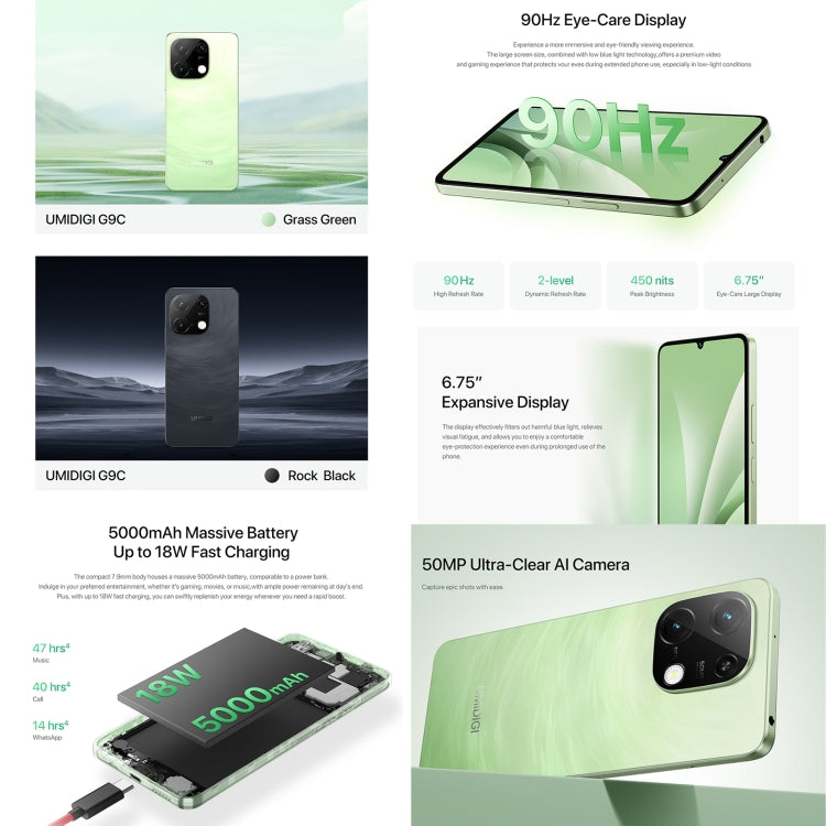 [HK Warehouse] UMIDIGI G9C, 6GB+128GB, Face ID & Side Fingerprint Identification, 6.75 inch Android 14 MediaTek Helio G36 Octa Core, Network: 4G (Green) - UMIDIGI by UMIDIGI | Online Shopping South Africa | PMC Jewellery | Buy Now Pay Later Mobicred