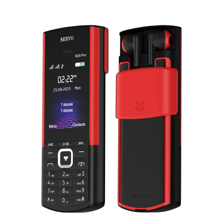 SERVO R25 Pro Mobile Phone with TWS Bluetooth Headsets, 2.4 inch, 24 Keys, Support Bluetooth, Quick Dial, Auto Response, FM, Flashlight, GSM, Dual SIM (Black Red) - SERVO by SERVO | Online Shopping South Africa | PMC Jewellery | Buy Now Pay Later Mobicred