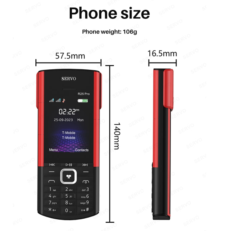 SERVO R25 Pro Mobile Phone with TWS Bluetooth Headsets, 2.4 inch, 24 Keys, Support Bluetooth, Quick Dial, Auto Response, FM, Flashlight, GSM, Dual SIM (Black Red) - SERVO by SERVO | Online Shopping South Africa | PMC Jewellery | Buy Now Pay Later Mobicred