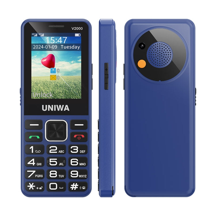 UNIWA V2000 Elder Keypad Phone, 2.4 inch Unisoc T107, 1700mAh Battery, LED Flashlight, SOS, Network: 4G, EU Plug (Blue) - UNIWA by UNIWA | Online Shopping South Africa | PMC Jewellery | Buy Now Pay Later Mobicred