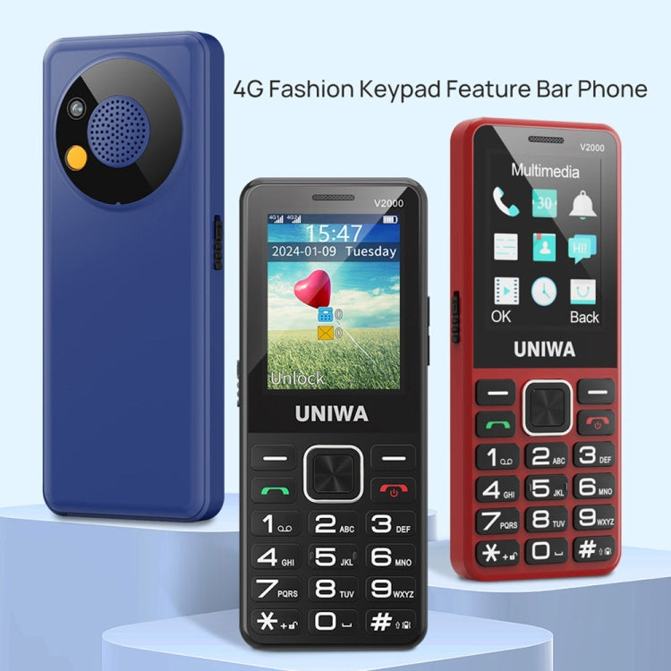 UNIWA V2000 Elder Keypad Phone, 2.4 inch Unisoc T107, 1700mAh Battery, LED Flashlight, SOS, Network: 4G, US Plug (Black) - UNIWA by UNIWA | Online Shopping South Africa | PMC Jewellery | Buy Now Pay Later Mobicred