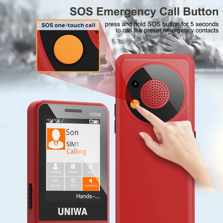 UNIWA V2000 Elder Keypad Phone, 2.4 inch Unisoc T107, 1700mAh Battery, LED Flashlight, SOS, Network: 4G, US Plug (Red) - UNIWA by UNIWA | Online Shopping South Africa | PMC Jewellery | Buy Now Pay Later Mobicred