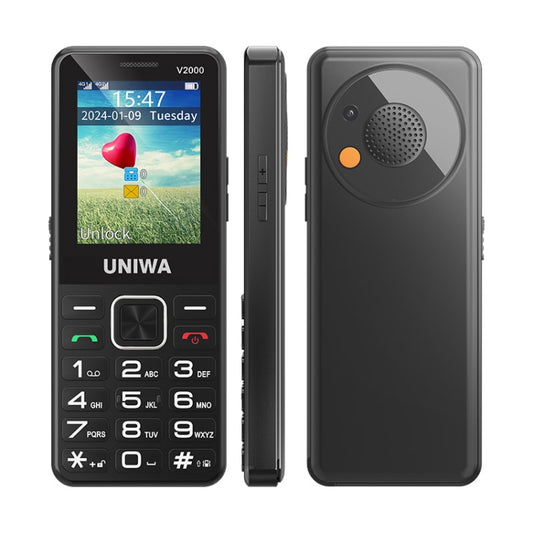 UNIWA V2000 Elder Keypad Phone, 2.4 inch Unisoc T107, 1700mAh Battery, LED Flashlight, SOS, Network: 4G, AU Plug (Black) - UNIWA by UNIWA | Online Shopping South Africa | PMC Jewellery | Buy Now Pay Later Mobicred