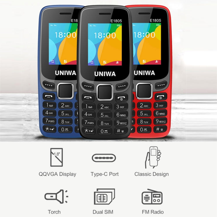 UNIWA E1805, 1.77 inch, SC6531E, 21 Keys, Support Bluetooth, Torch, FM, MP3, MP4, GSM, Dual SIM (Black) - UNIWA by UNIWA | Online Shopping South Africa | PMC Jewellery | Buy Now Pay Later Mobicred