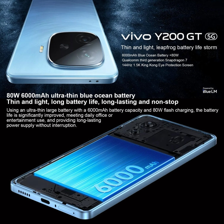 vivo Y200 GT, Dual Back Cameras, 8GB+256GB, Face ID Screen Fingerprint Identification, 6.78 inch Android 14.0 OriginOS 4 Snapdragon 7 Gen 3 Octa Core 2.63GHz, OTG, NFC, Network: 5G, Support Google Play (Blue) - vivo by vivo | Online Shopping South Africa | PMC Jewellery | Buy Now Pay Later Mobicred