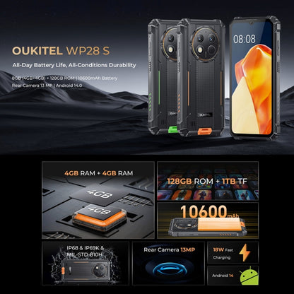 [HK Warehouse] Oukitel WP28 S IP68/IP69K Rugged Phone, 4GB+128GB, Fingerprint, 6.52 inch Unisoc T606 Octa-core, NFC, OTG, Network: 4G (Orange) - Other by OUKITEL | Online Shopping South Africa | PMC Jewellery | Buy Now Pay Later Mobicred