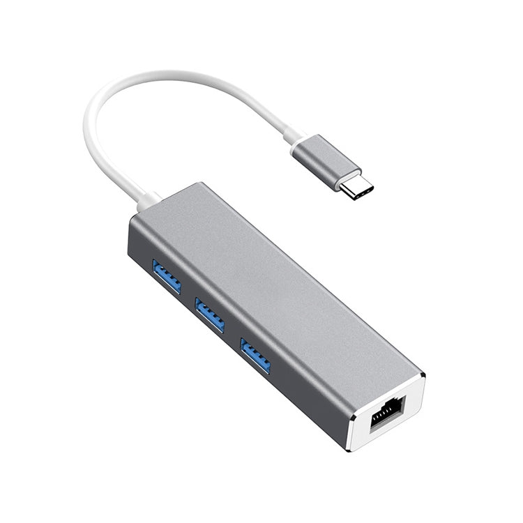 USB-C / Type-C to Gigabit Ethernet RJ45 & 3 x USB 3.0 Adapter Converter HUB, Computer External Tablet Phone Universal(Grey) - USB HUB by PMC Jewellery | Online Shopping South Africa | PMC Jewellery | Buy Now Pay Later Mobicred