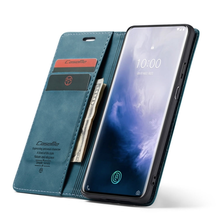 CaseMe-013 Multifunctional Retro Frosted Horizontal Flip Leather Case for OnePlus 7 Pro, with Card Slot & Holder & Zipper Wallet & Photo Frame(Blue) - OnePlus Cases by CaseMe | Online Shopping South Africa | PMC Jewellery | Buy Now Pay Later Mobicred