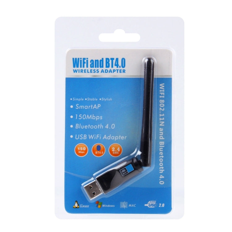 2 in 1 Bluetooth 4.0 + 150Mbps 2.4GHz USB WiFi Wireless Adapter with 2D1 External Antenna - Wireless Routers by PMC TechLife | Online Shopping South Africa | PMC TechLife | Buy Now Pay Later Mobicred