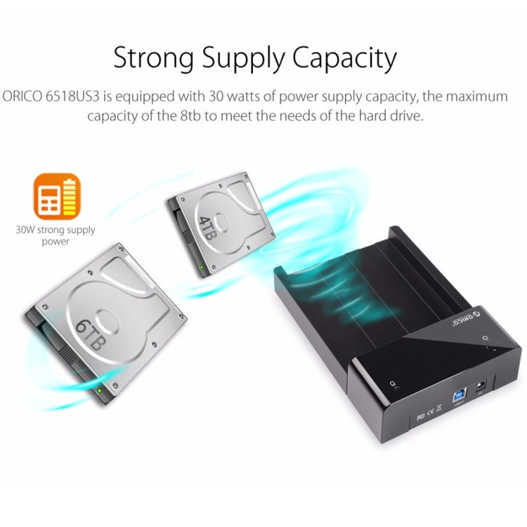 ORICO 6518US3 USB 3.0 Type-B 2.5 / 3.5 inch Tool Free HDD Docking Station External Storage Enclosure Hard Disk Box(Black) - HDD Enclosure by ORICO | Online Shopping South Africa | PMC Jewellery | Buy Now Pay Later Mobicred