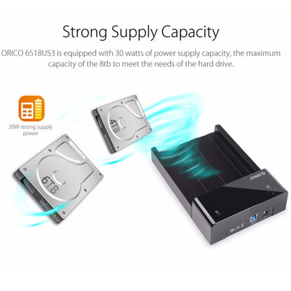 ORICO 6518US3 USB 3.0 Type-B 2.5 / 3.5 inch Tool Free HDD Docking Station External Storage Enclosure Hard Disk Box(Black) - HDD Enclosure by ORICO | Online Shopping South Africa | PMC Jewellery | Buy Now Pay Later Mobicred