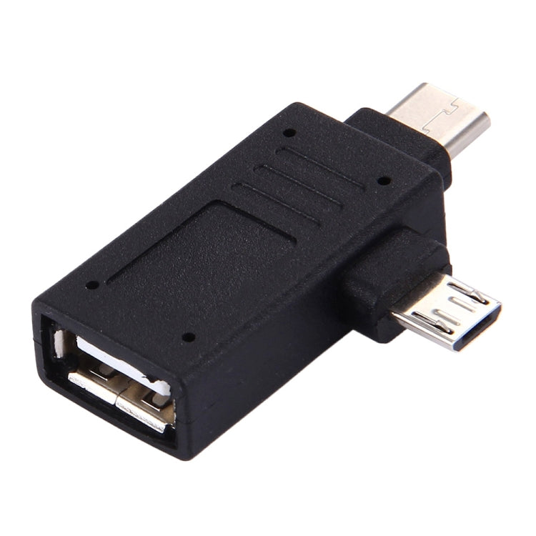 USB-C / Type-C Male + Micro USB Male to USB 2.0 Female Adapter(Black) - USB Adapter by PMC Jewellery | Online Shopping South Africa | PMC Jewellery