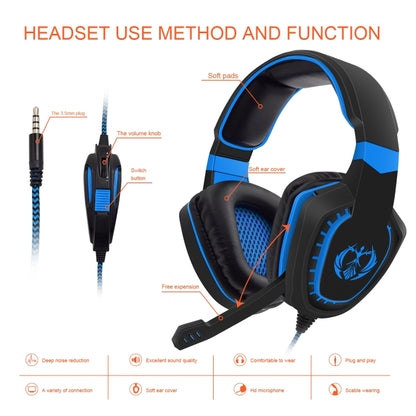 SADES AH-28 3.5mm Plug Wire-controlled Noise Reduction E-sports Gaming Headset with Retractable Microphone, Cable Length: 2m(Black Blue) - Multimedia Headset by SADES | Online Shopping South Africa | PMC Jewellery | Buy Now Pay Later Mobicred