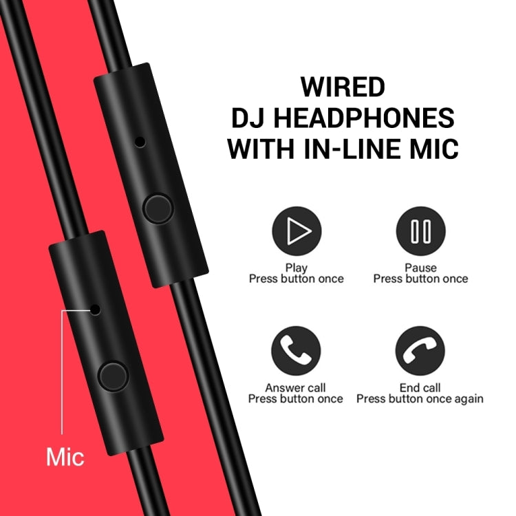 OneOdio A71 Head-mounted Noise Reduction Wired Headphone with Microphone (Black Red) - free shipping - PMC Jewellery - Order now!