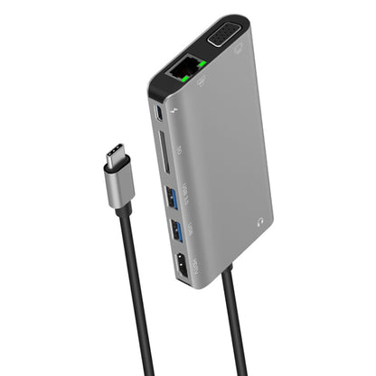 Onten 9591BD 8 in 1 USB-C / Type-C to PD USB-C / Type-C Charging + Gigabit Ethernet + Dual USB 3.0 + HDMI + VGA + SD Card Slot + 3.5mm AUX HUB(Grey) - USB HUB by Onten | Online Shopping South Africa | PMC Jewellery | Buy Now Pay Later Mobicred