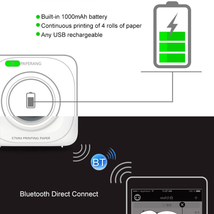 PAPERANG P1 Portable ABS Bluetooth 4.0 Printer Thermal Photo Phone Wireless Connection Printer - Printer by PMC TechLife | Online Shopping South Africa | PMC TechLife | Buy Now Pay Later Mobicred