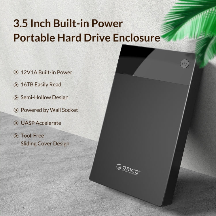 ORICO 3599U3 2.5 / 3.5 inch Portable USB3.0 Hard-Drive Enclosure, US Plug (Black) - HDD Enclosure by ORICO | Online Shopping South Africa | PMC Jewellery | Buy Now Pay Later Mobicred