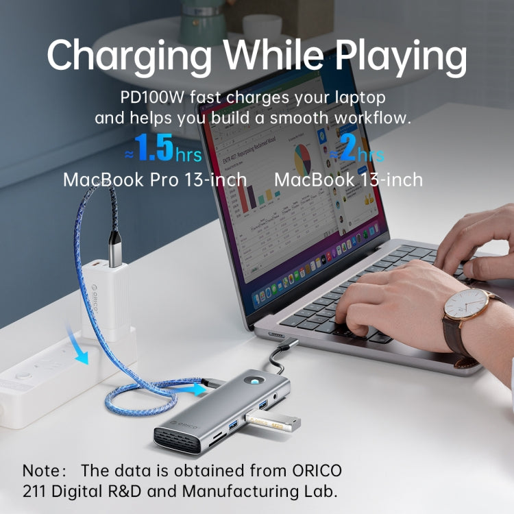 ORICO PW11-8PM Type-C / USB-C 8-in-1 5Gbps Multifunction Docking Station Card Reader (Dark Gray) - free shipping - PMC TechLife - Order now!