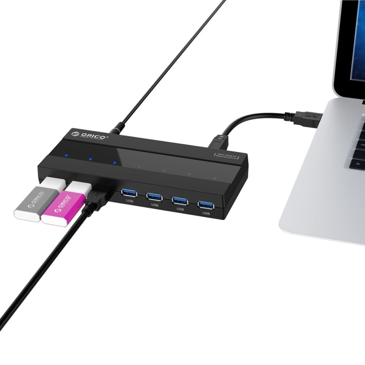 ORICO H727RK-U3 ABS High Speed 7 Ports USB 3.0 HUB with 12V Power Adapter for Laptops / Smartphones(Black) - USB 3.0 HUB by ORICO | Online Shopping South Africa | PMC Jewellery | Buy Now Pay Later Mobicred