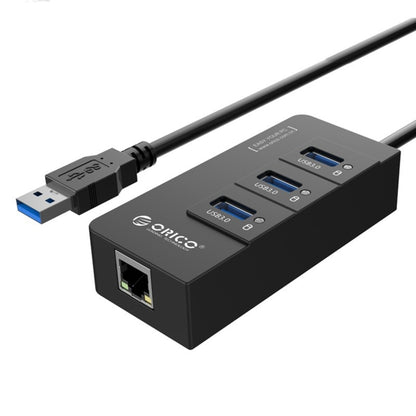 ORICO HR01-U3 ABS 3 Ports USB3.0 HUB Splitter with External RJ45 Gigabit Ethernet Network Card 5 Gbps for Laptops / Desktop / Ultrabook etc.(Black) - USB 3.0 HUB by ORICO | Online Shopping South Africa | PMC Jewellery | Buy Now Pay Later Mobicred