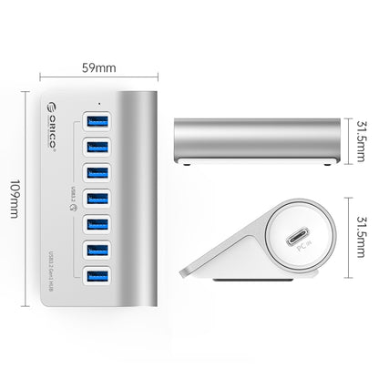 ORICO M3U7 Aluminum Alloy 7-Port USB 3.2 Gen1 5Gbps HUB with 1m Cable(Silver) - USB 3.0 HUB by ORICO | Online Shopping South Africa | PMC Jewellery | Buy Now Pay Later Mobicred