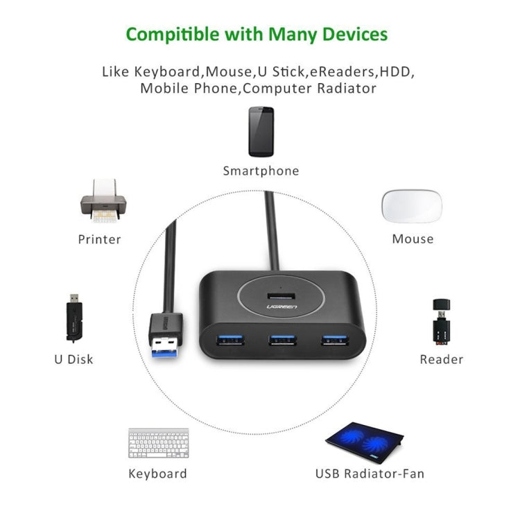 UGREEN Portable Super Speed 4 Ports USB 3.0 HUB Cable Adapter, Not Support OTG, Cable Length: 1m(Black) - USB 3.0 HUB by UGREEN | Online Shopping South Africa | PMC Jewellery | Buy Now Pay Later Mobicred